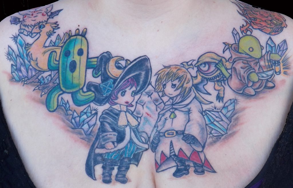 Color chest tattoo of video game characters
